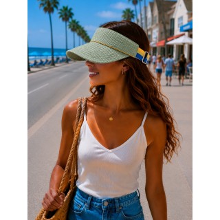 Straw Visor Hats - Straw w/ Cotton Lining And Elastic Band - HT-8405OLV